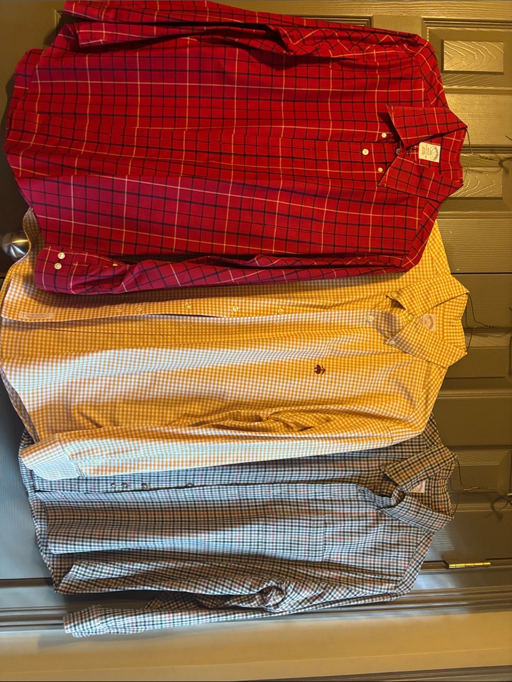 Brooks Brothers Red, Yellow and Blk Plaid & Check Button-Down Shirts - 3-Pack